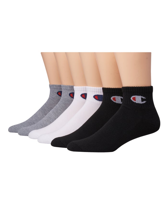 Champion Ankle C Logo 6-Pairs - Naisten Valkoinen/Harmaat/Mustat Sukat - Suomi 5964702-YW